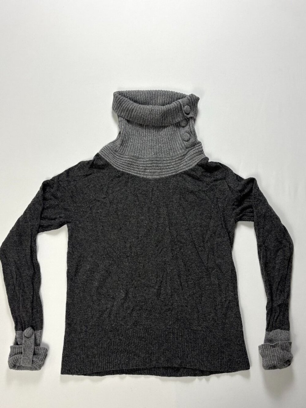 Banana Republic Womens Cashmere Blend Split Turtleneck Sweater Gray Sz L Petite